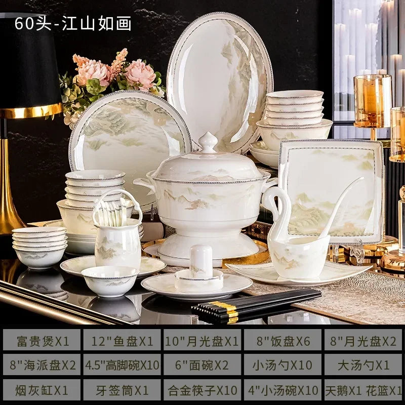 Bone China Dinnerware Set Jingdezhen Bowls And Plates — Ivory | KIMLUD