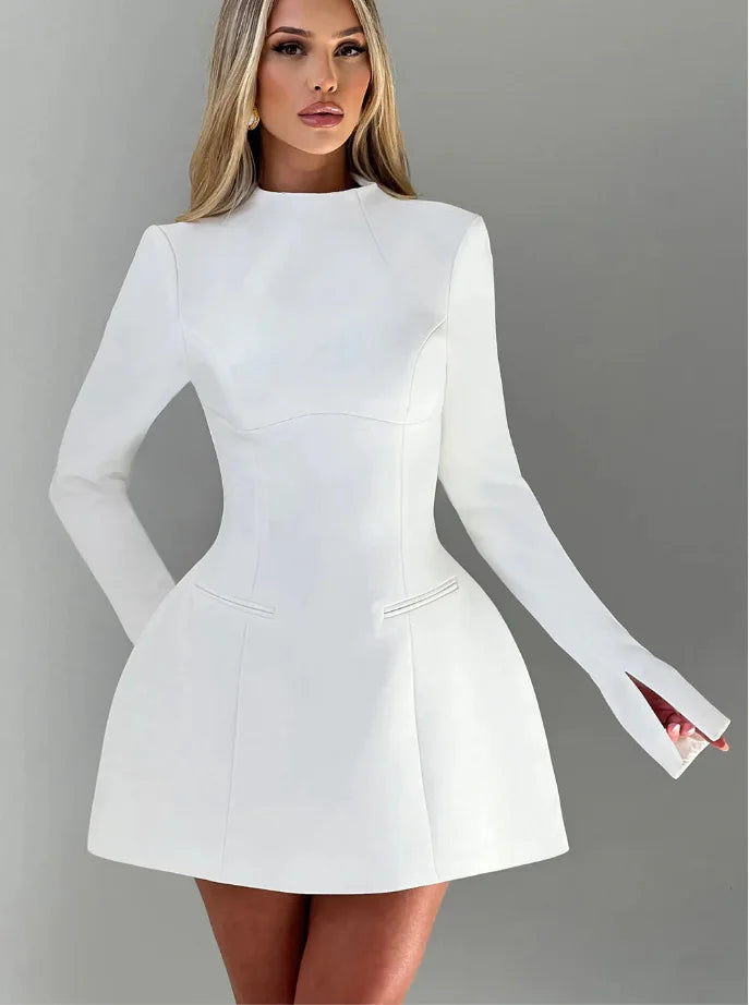 A-Line Dress Backless High Waist Long Sleeves — Black | KIMLUD