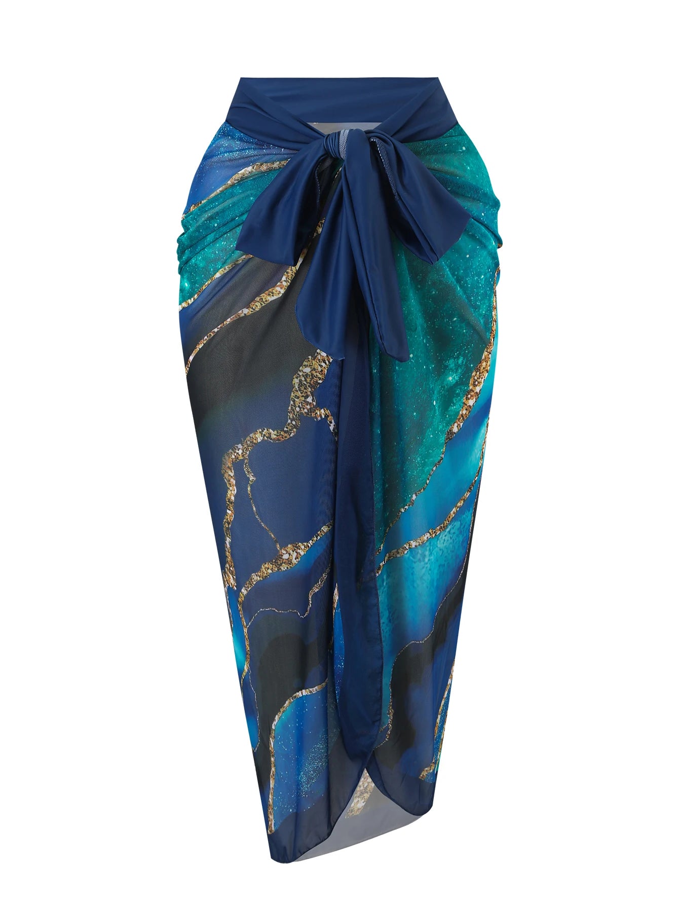 Printed One-Piece Swimsuit With Gauze Skirt — Multicolor | KIMLUD