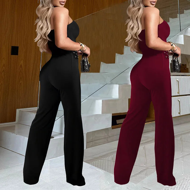 Sleek Off Shoulder Solid Jumpsuit — Black | KIMLUD