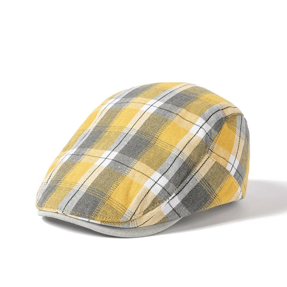 Newsboy Cap – Colorful Checkered Pattern – Polyester – Multicolor | KIMLUD