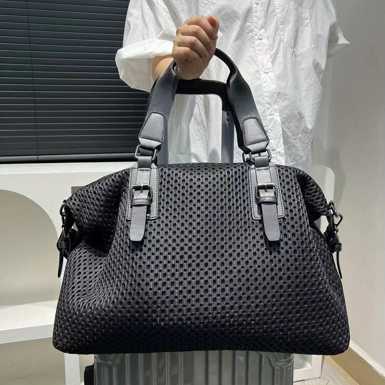 Waterproof Nylon Travel Bag Large — Black | KIMLUD