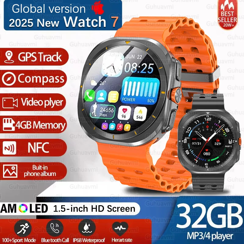 2025 New DT Watch 7 Ultra Smart Watch Men 32GB Memory Video GPS NFC 47mm AMOLED Fitness Sports Tracker Health Smartwatches Women