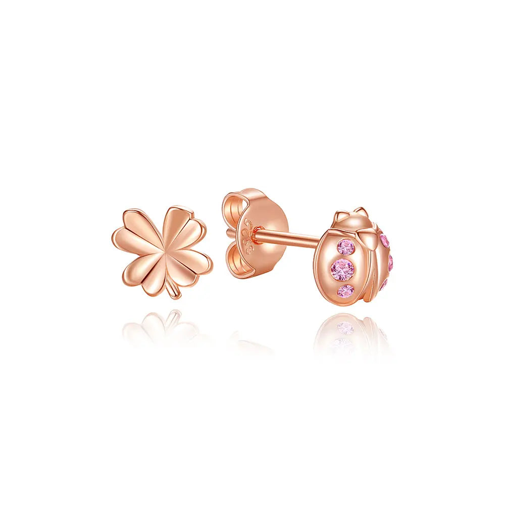 Sterling Silver Stud Hoop Earrings Crown Heart Bee — Rose Gold | KIMLUD