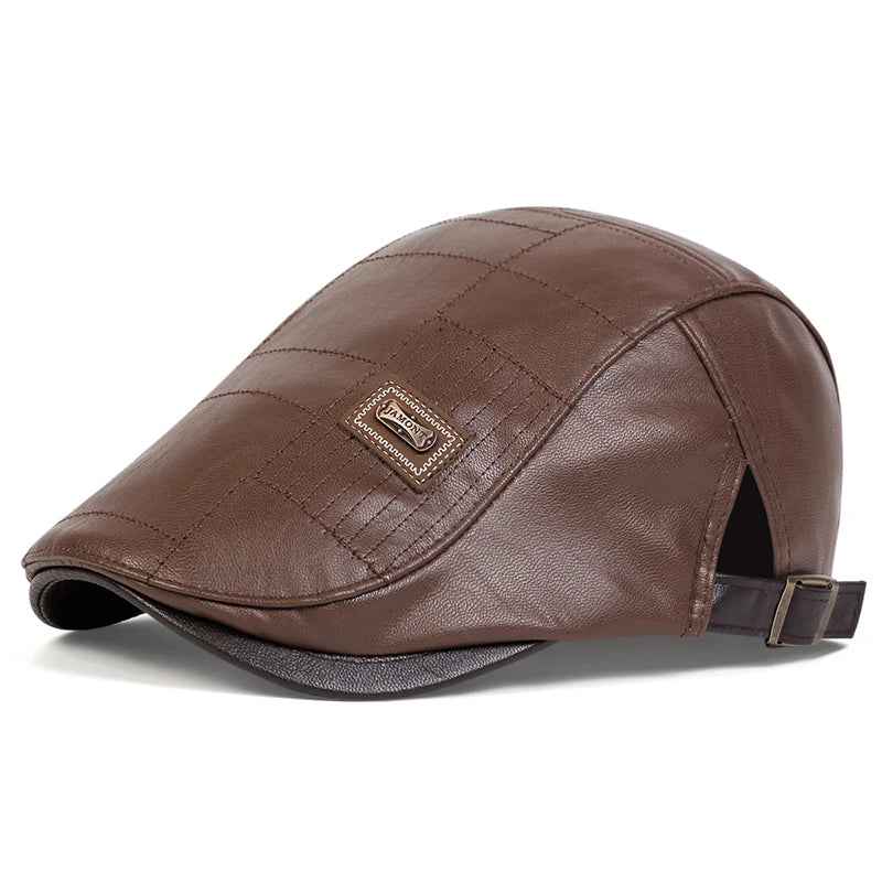 PU Leather Newsboy Cap Retro British Painter Hat — Black | KIMLUD
