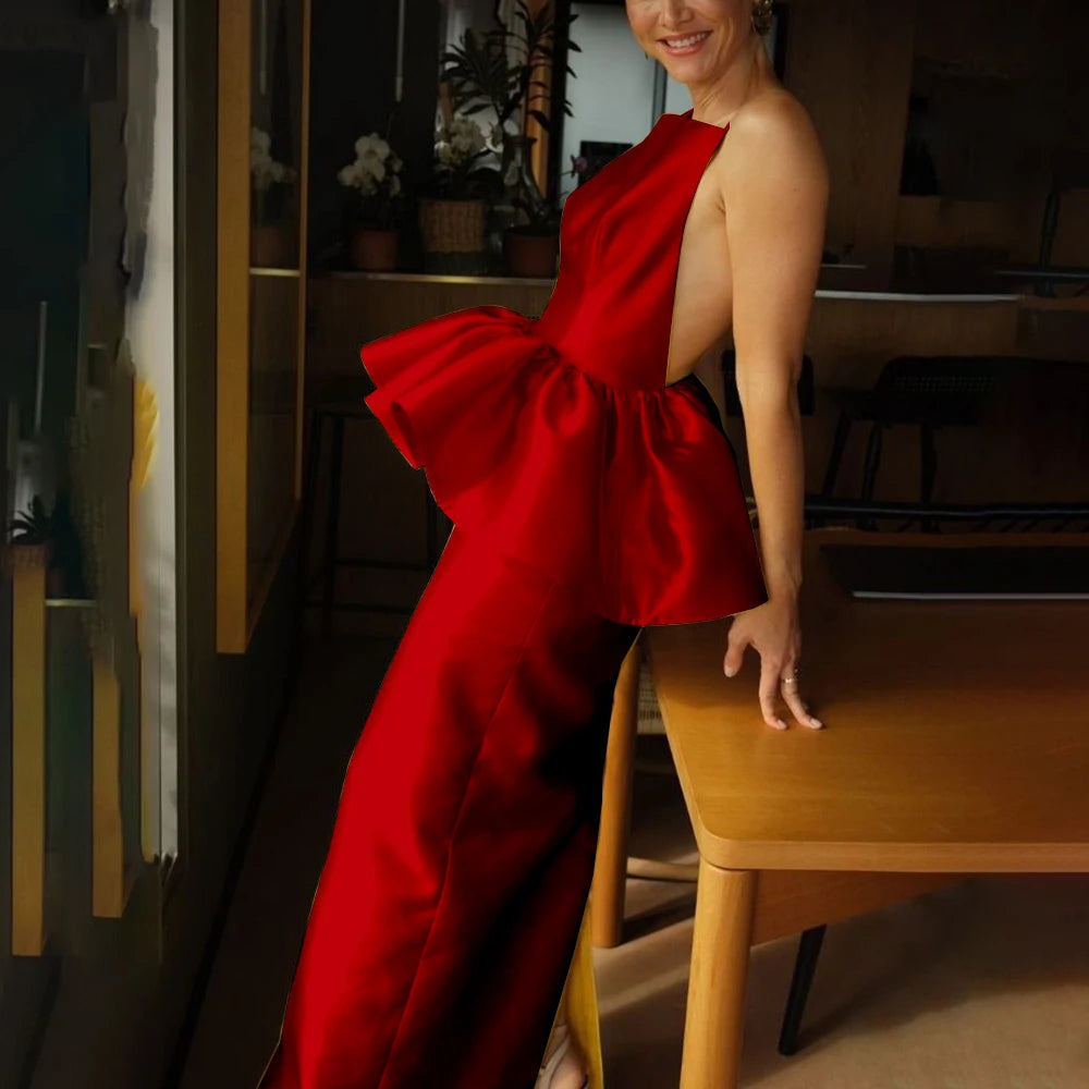 Evening Gown - Strapless Backless - Satin | KIMLUD