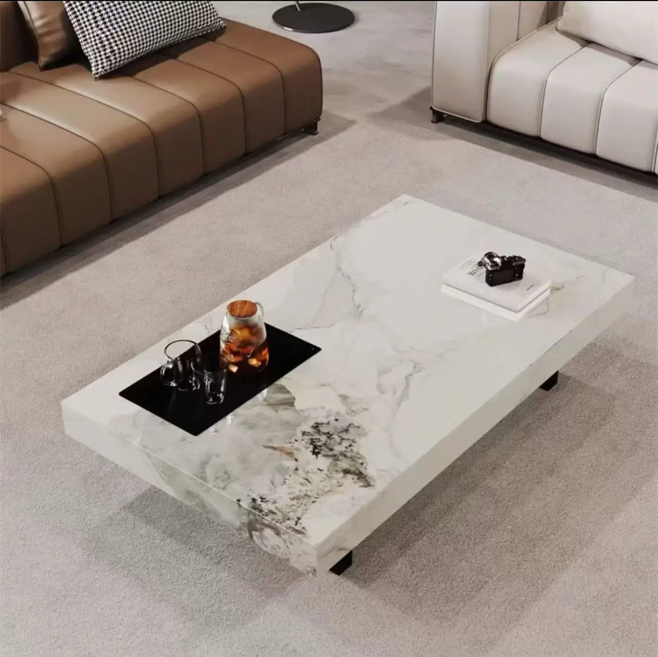 Marble-Top Side Table Minimalist Nordic With Subtle Veining — Onyx-Black | KIMLUD