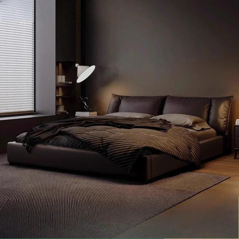 Obsidian Leather King Size Bed With Office Headboards And Frame — Black | KIMLUD