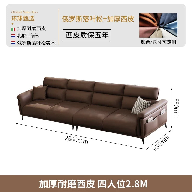 Leather Sofa Modern Nordic Minimalist Recliner — Brown | KIMLUD