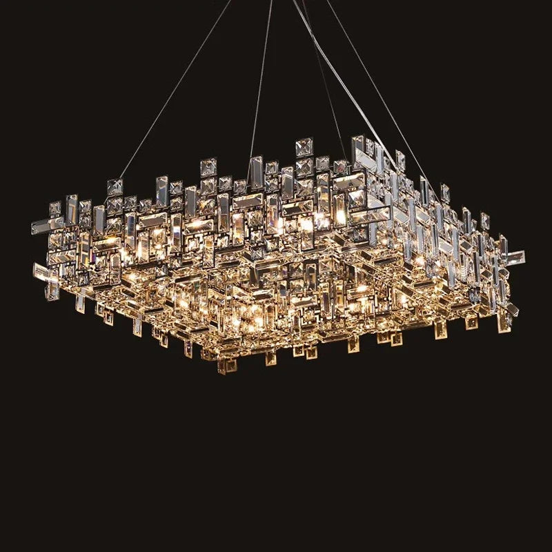 Postmodern light luxury square chrome crystal LED pendant light for living room dining room indoor home decoration E14 fixtures