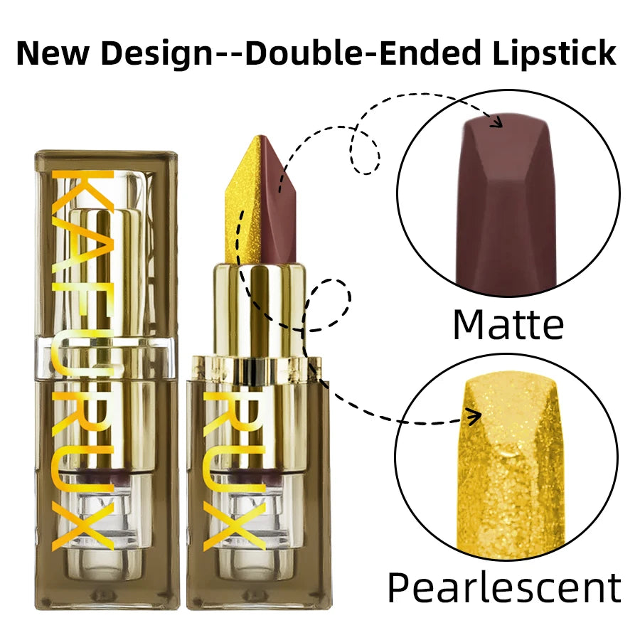 Two tone Color Metallic Lipstick Glitter Shimmer Lip Liner Pen Matte Velvet Finish High Pigment  Smooth Lip Tint Korean Makeup