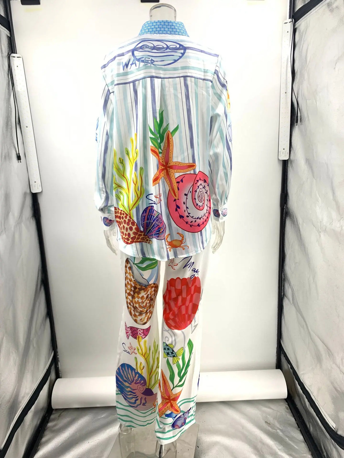 Two Piece Satin Set – Bohemian Print – Loose Fit – Long Sleeve Shirt & Wide Leg Pants | KIMLUD