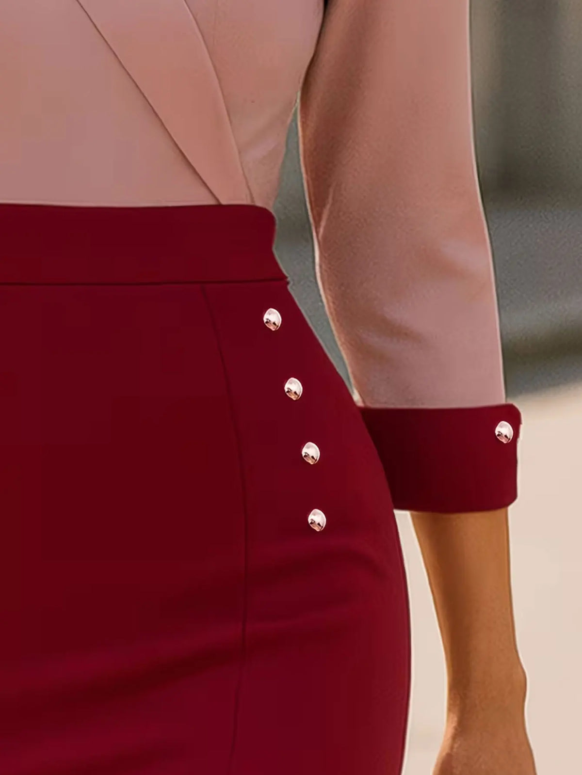 Womens Sexy Deep V Neck 2/3 Sleeve Work Attire Autumn Knee Length Button Business Casual Party Bodycon Pencil  Dress