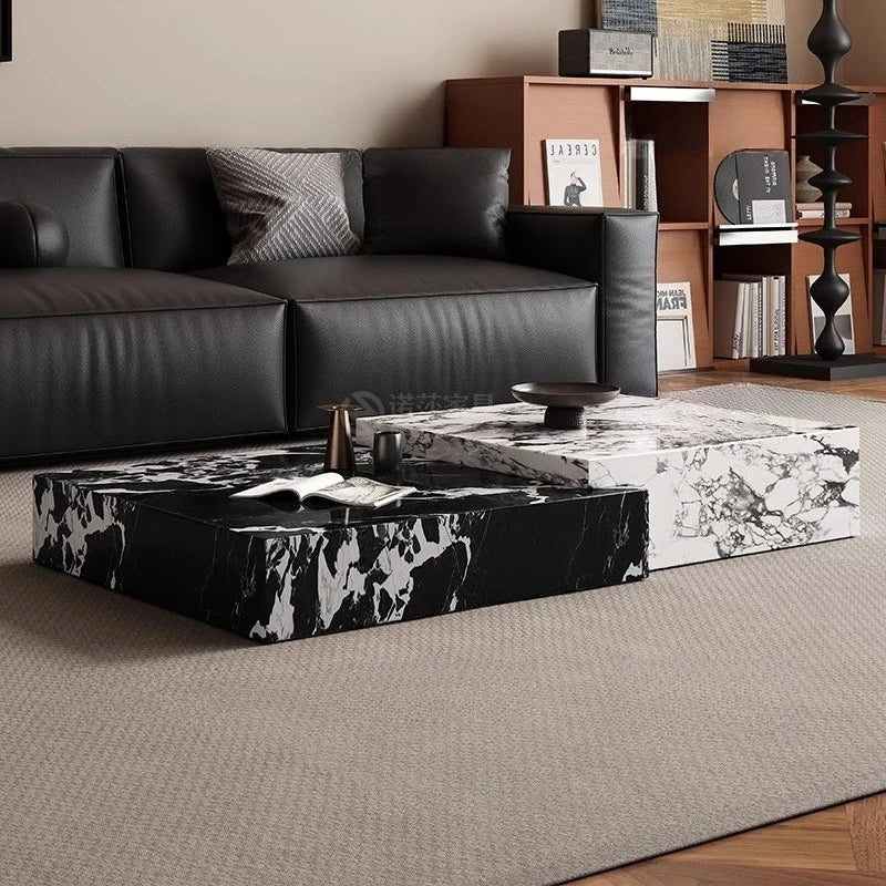 Rock Slab Coffee Table Minimalist Italian — Black-and-White Marble | KIMLUD
