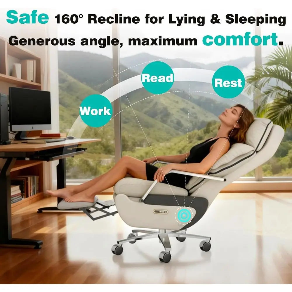 Executive Dual Motor Reclining Chair with Footrest, Massage & Pillow Support, Ergonomic PU Leather Desk Chair for Big and Tall,
