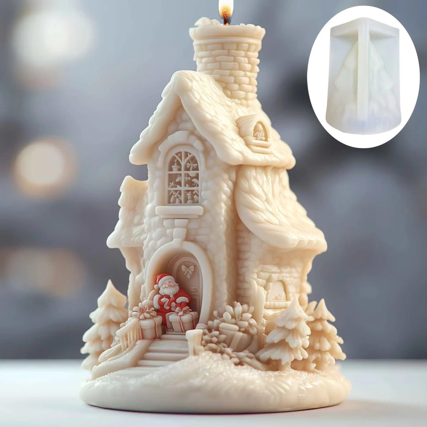KIMLUD, 2025 Christmas House Fragrance Candle Silicone Mold Santa Claus Santa Claus Knocking On Door Giving Gifts Resin Plaster Molds, KIMLUD Womens Clothes