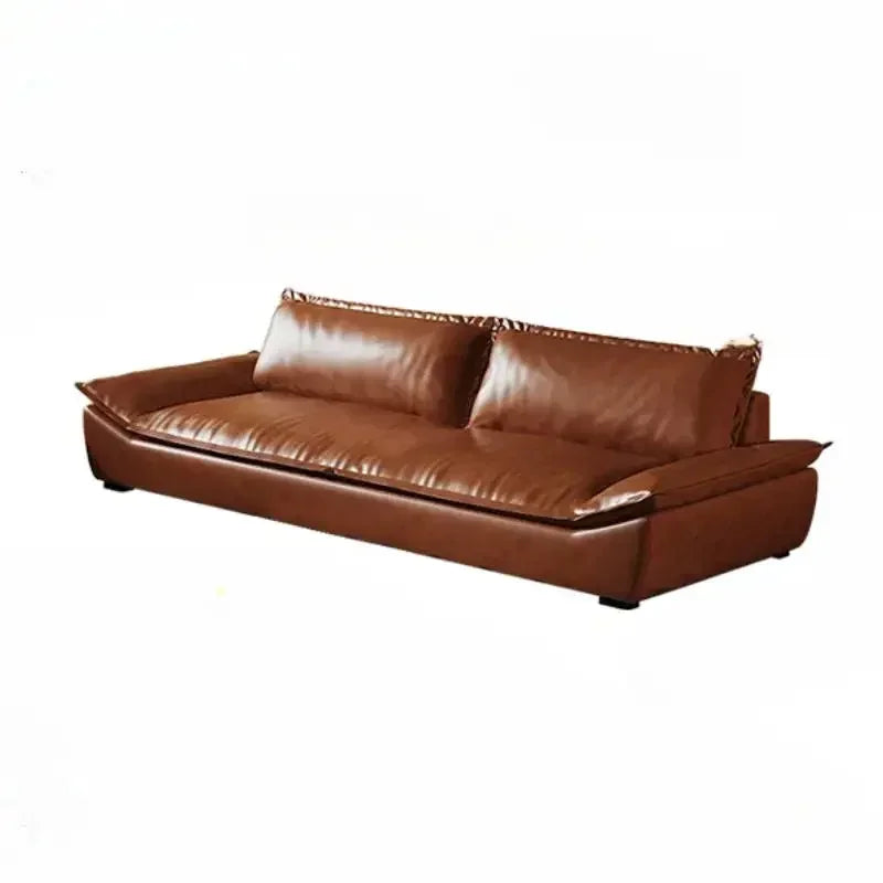 Ergonomic European Leather Sofa With Sculptural Low Profile — Brown | KIMLUD