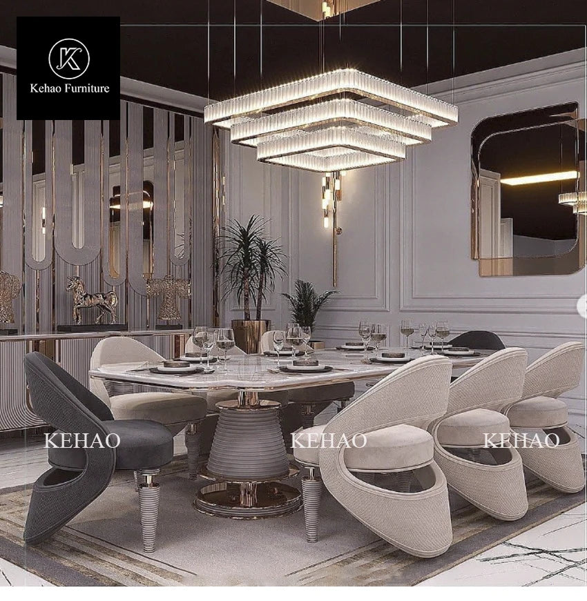 Marble Top Dining Table Set With Eight To Ten Chairs — Ivory | KIMLUD