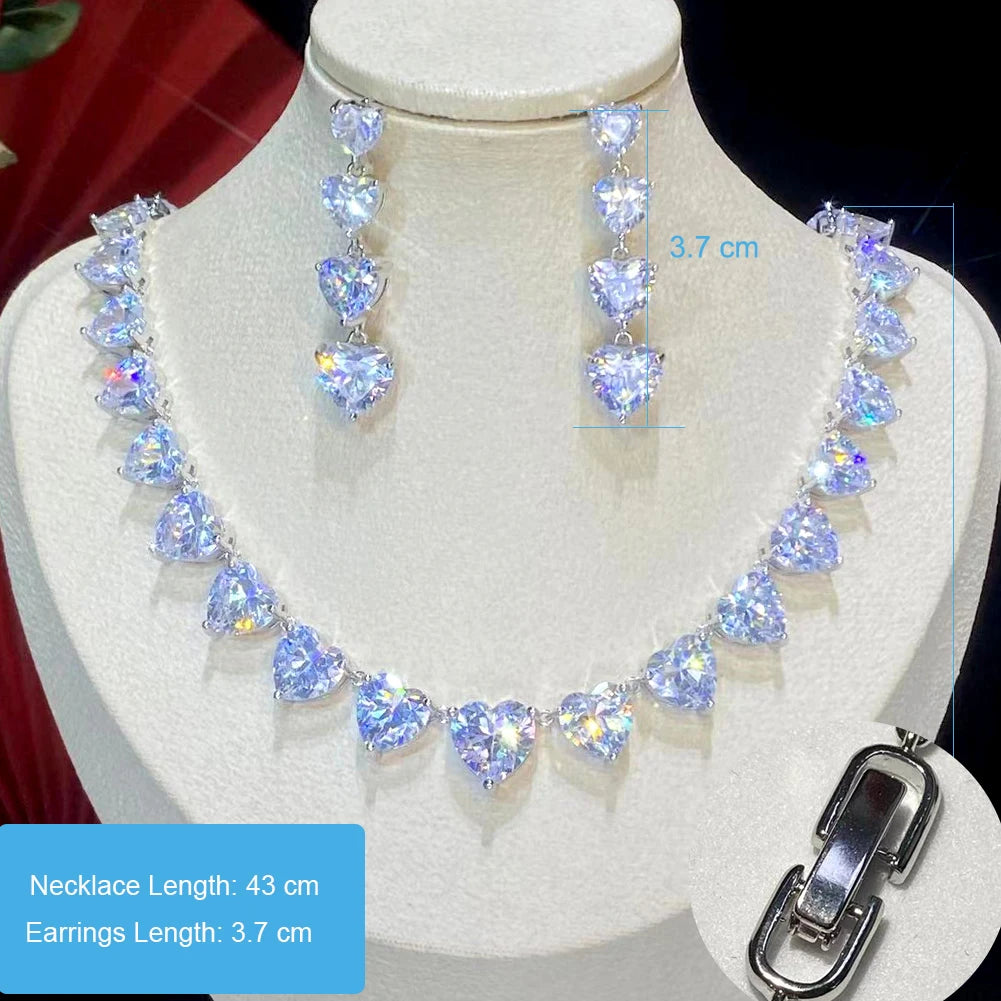 Shiny White Heart Cubic Zircon Women Jewelry Set Bridal Party Accessories Elegant Wedding Necklace Earrings 2PCS