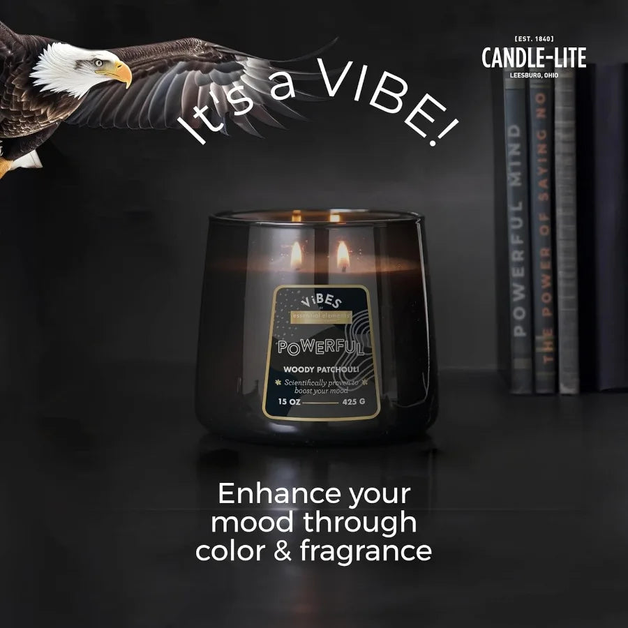 CandleLite Vibes Woody Patchouli MoodEnhancing Scented Candles 15 oz Jar for Home Ambiance Aromatherapy Relaxation HandPoured i
