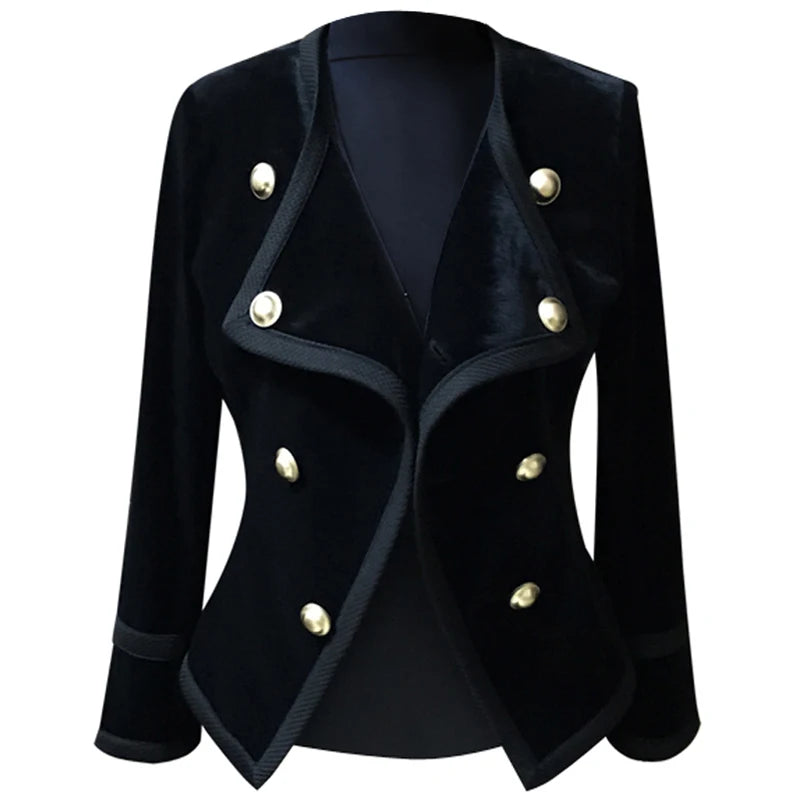 Women Short Jacket Coat Autumn Winter Double Breasted Suit Female Velvet Black Slim Outwear
