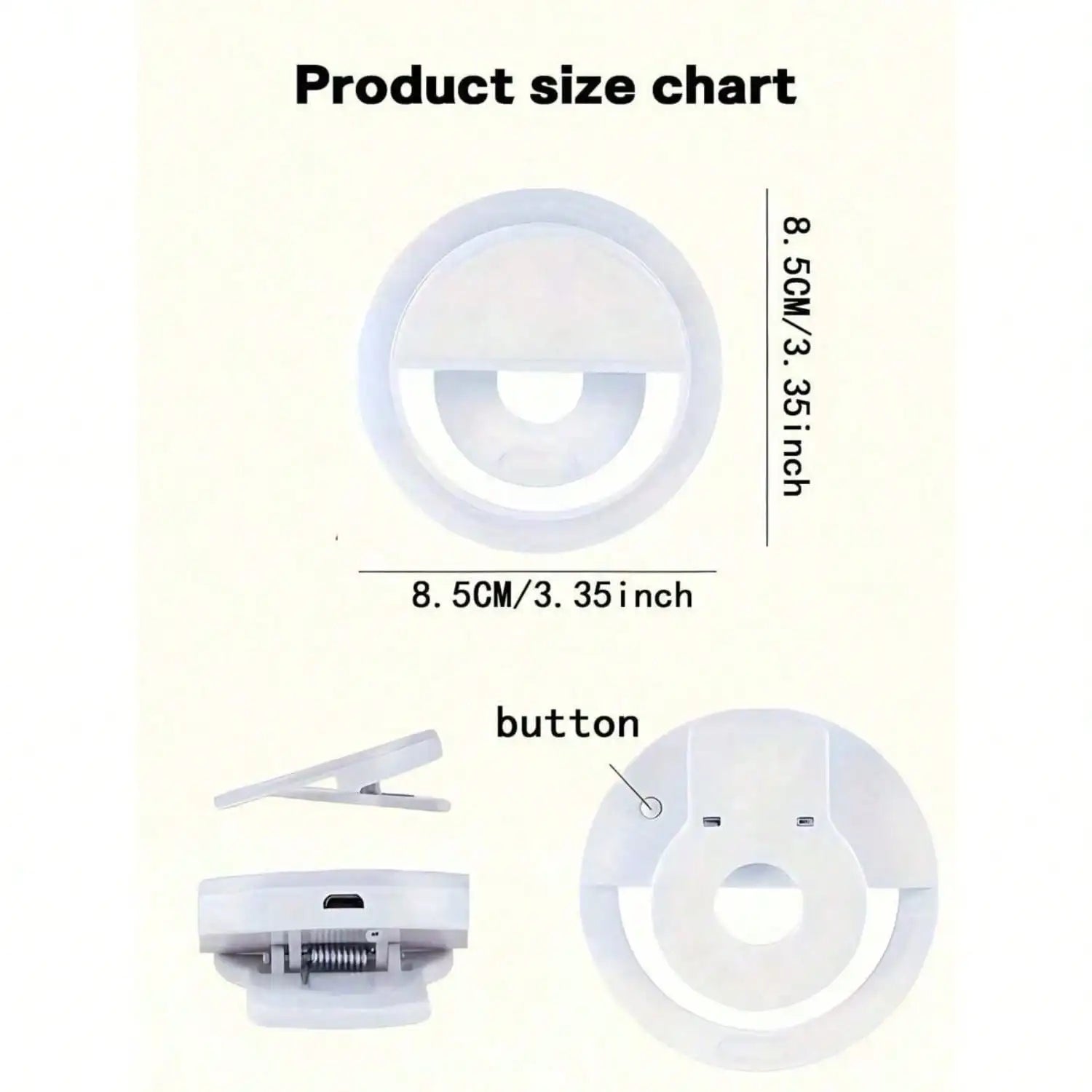 1pc Portable LED Selfie Light, USB Rechargeable Clip-On Ring Lamp With Adjustable 3-Level Brightness, Compact Travel Gadget