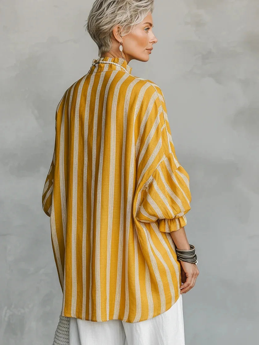 Blouse – Stripes Print – Loose Silhouette – Autumn Casual | KIMLUD