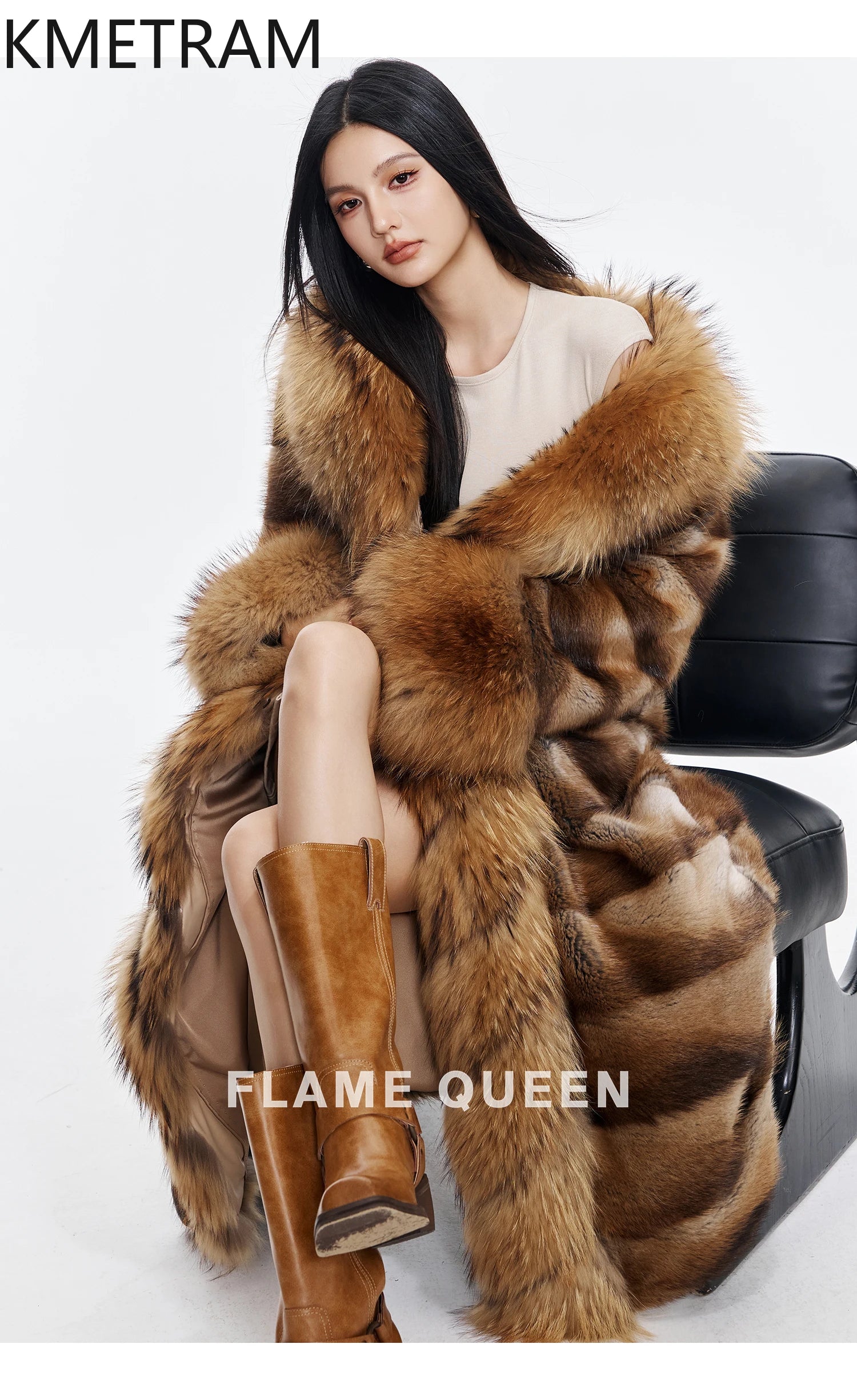 Luxurious Muskrat Fur Solid Long Coat — Natural | KIMLUD