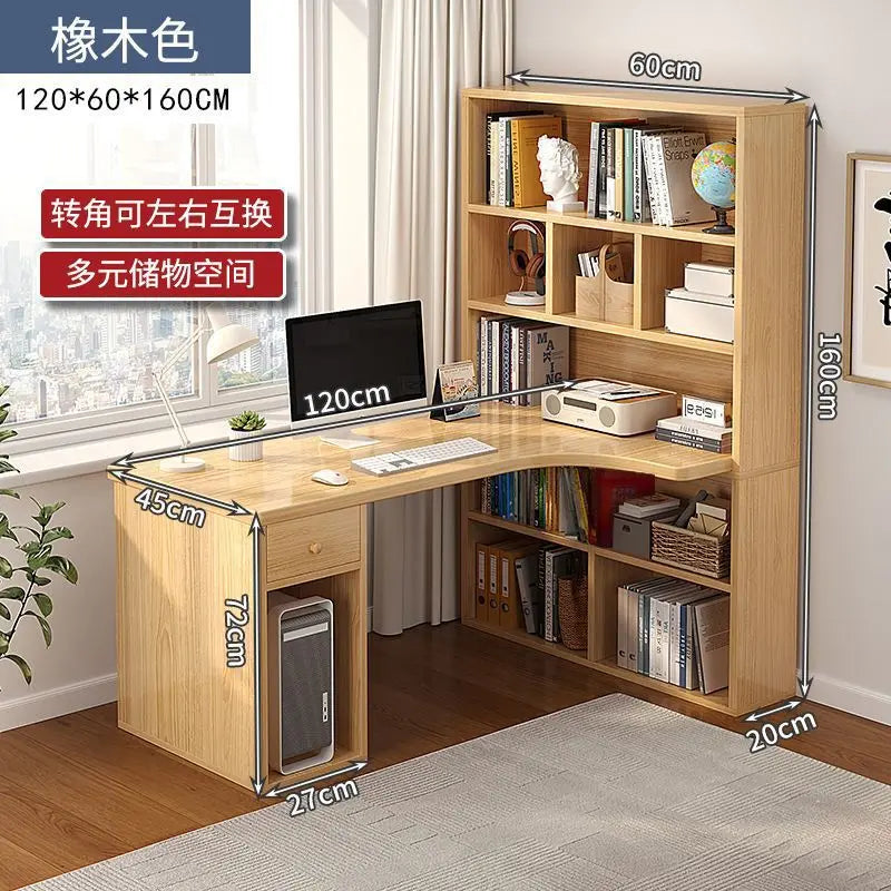 Computer Desk Bookshelf Integrated Shelves Drawers Large Laptop Home Bedroom Student Study Writing Desk Simple Office Table