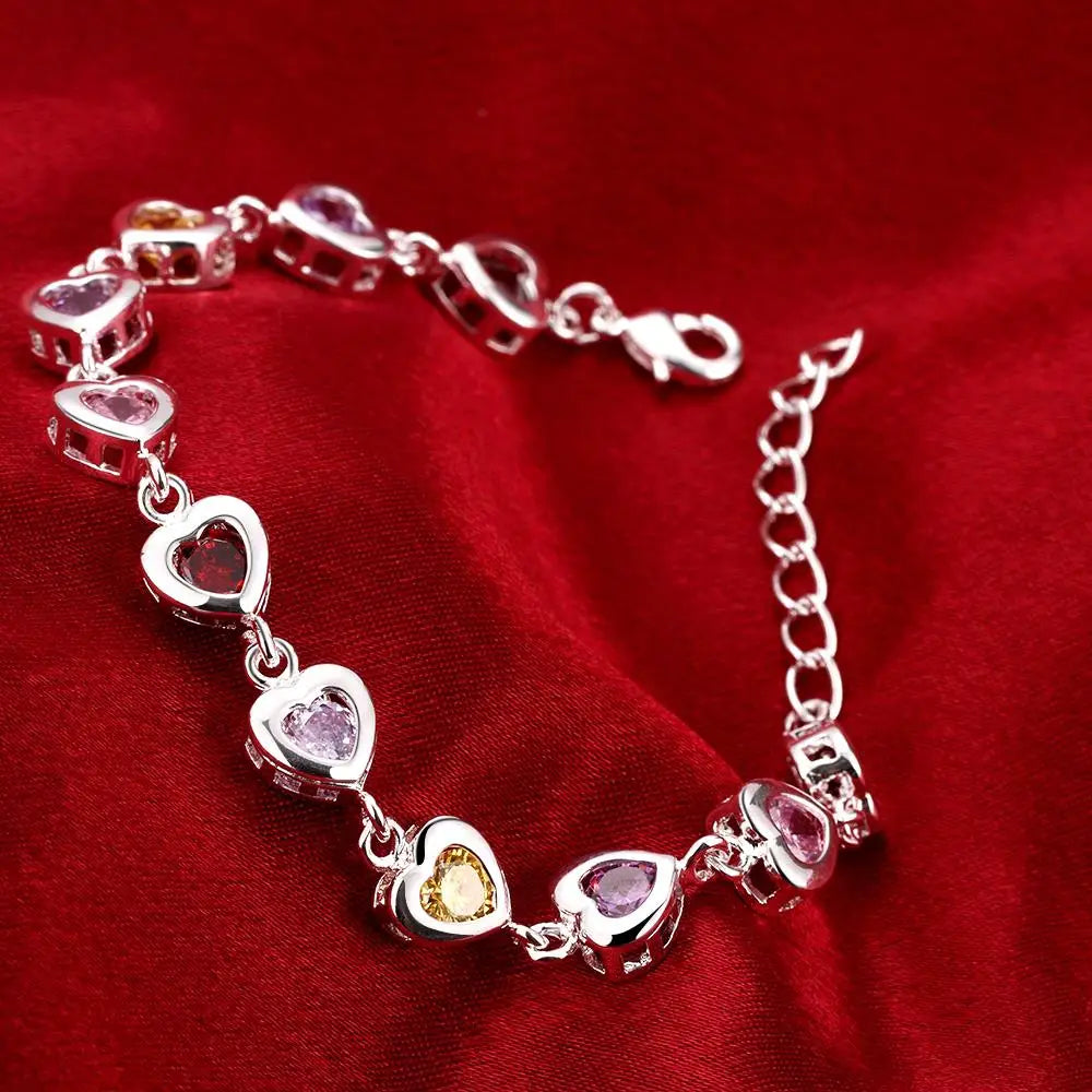 Crystal Bracelet Heart Chain Drop Crystals — Silver | KIMLUD