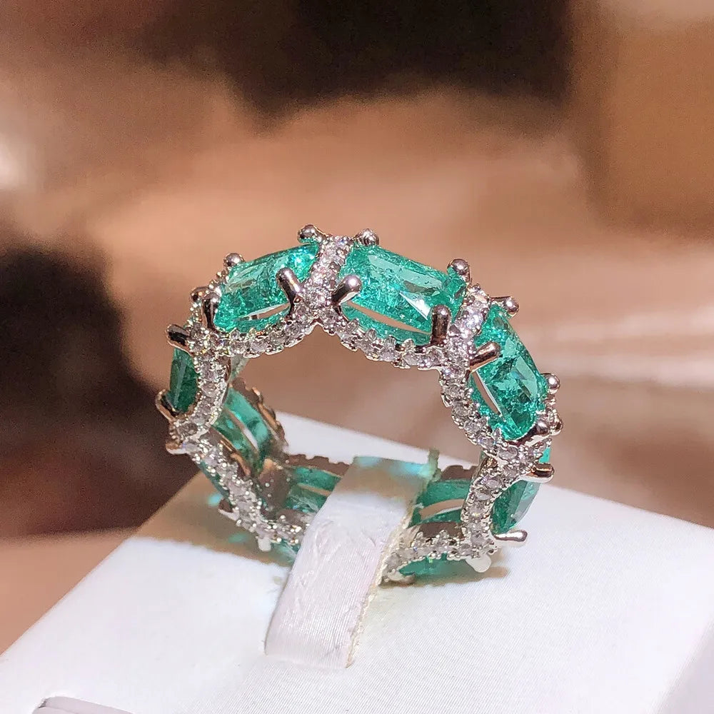 Sterling Silver Ring Paraiba Zircon Inlaid Aquamarine — Aquamarine | KIMLUD