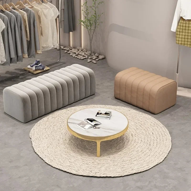 Nordic Minimalist Fabric Stool Shoe-Changing Hallway Bench With Soft Padded Seat — Light Gray | KIMLUD