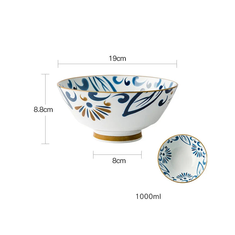 Hat-Bowl Porcelain 7.5-Inch Ramen Bowl — Blue-White | KIMLUD