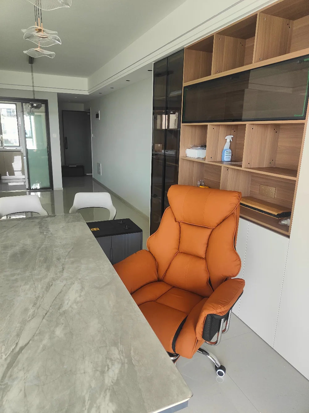 PU Leather Office Chair Reclining With Footrest — Espresso Brown | KIMLUD