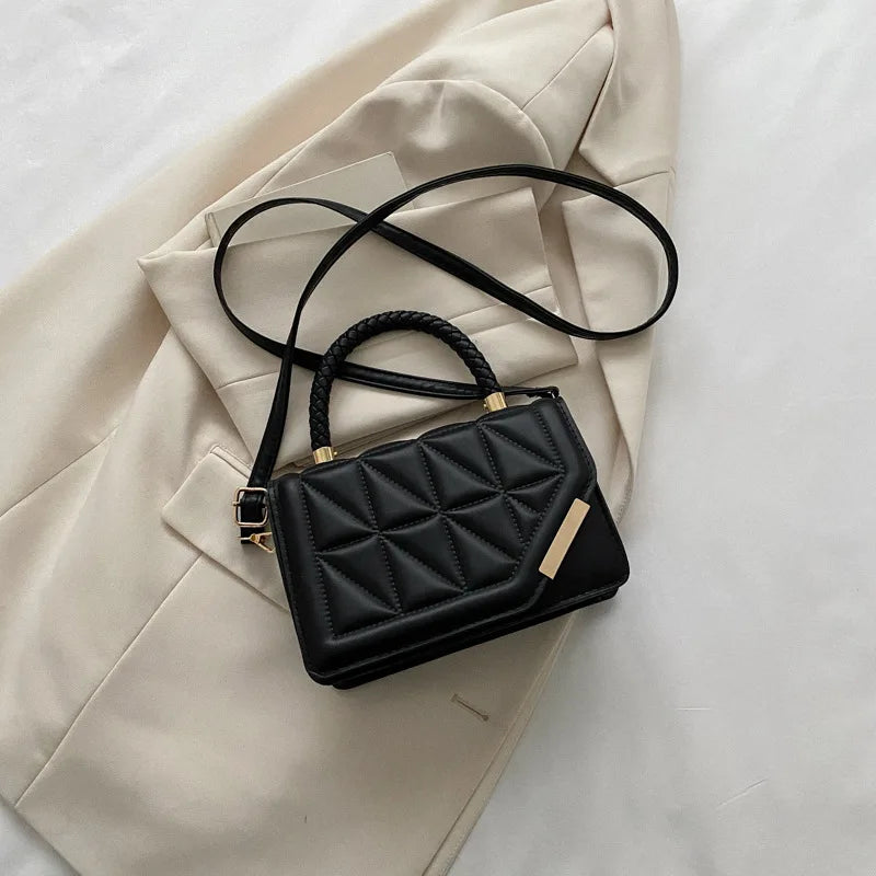 PU Leather Shoulder Bag Crossbody Plaid — Black | KIMLUD