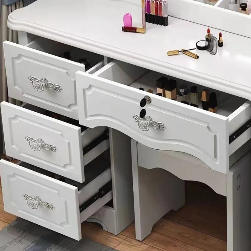 Satin Minimalist Vanity Table With Storage — White | KIMLUD