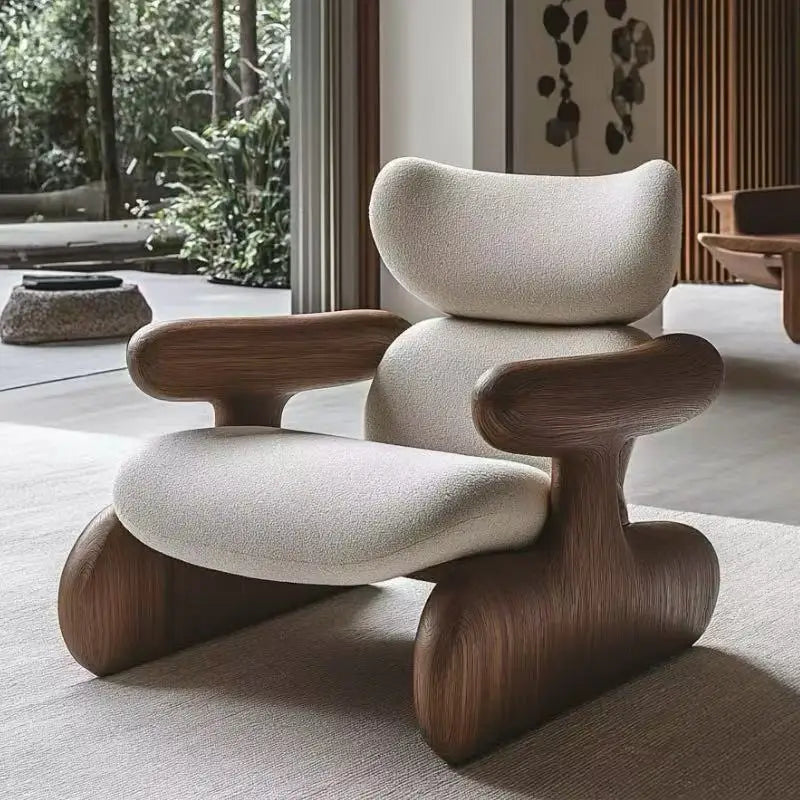 Italian Wooden Armchair Ergonomic Comfort — Beige | KIMLUD