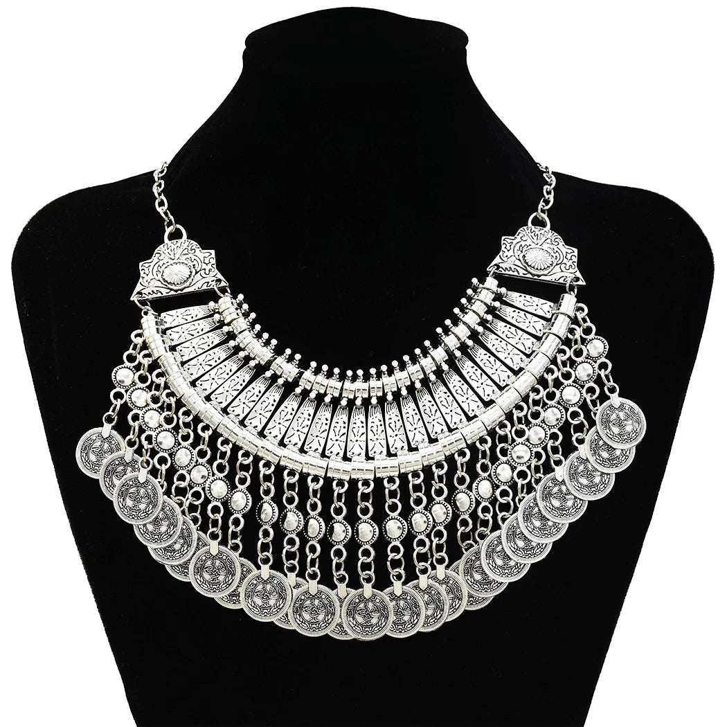 Collar Necklace - Big Chunky - Tibetan Silver - Silver | KIMLUD