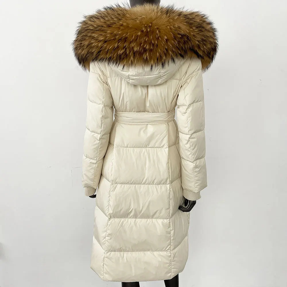 Down Coat – Fur Collar Hooded – Duck Down – White | KIMLUD