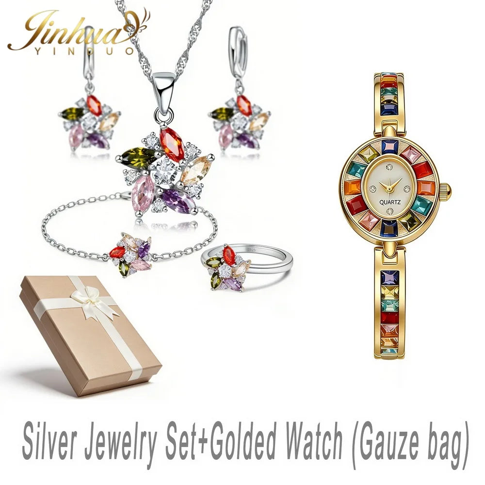 Sterling Silver Jewelry Set Windmill CZ — Turquoise | KIMLUD