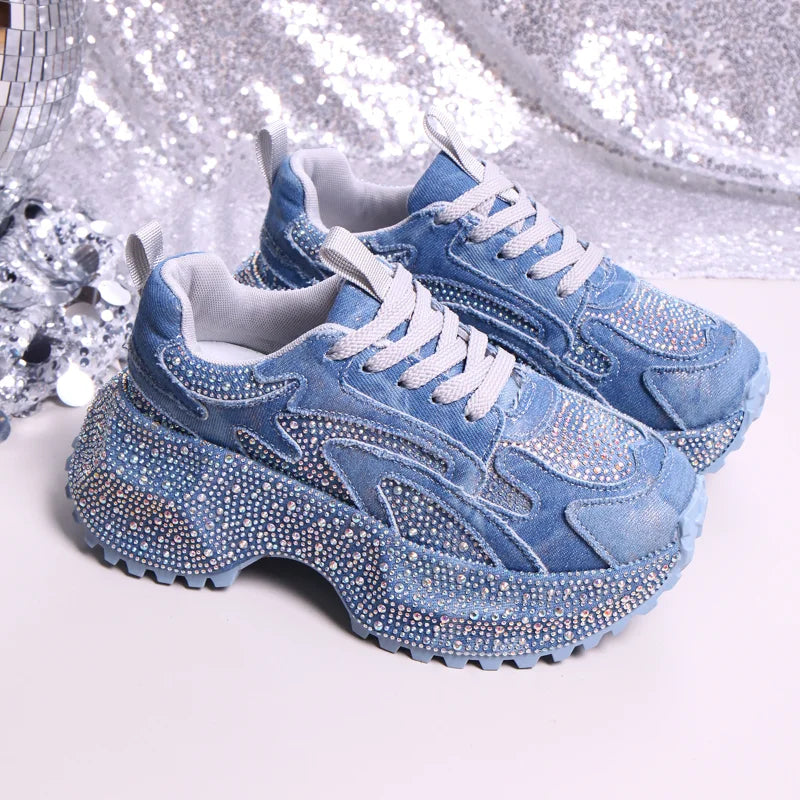 Women's Sneakers – Crystal Embellished Platform – PU Insole | KIMLUD
