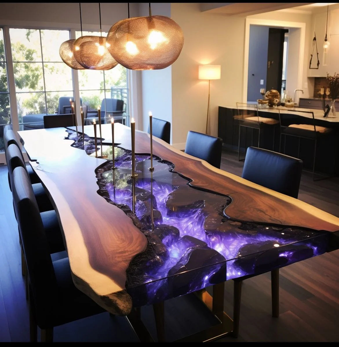 Solid Walnut River Epoxy Dining Table — Walnut | KIMLUD