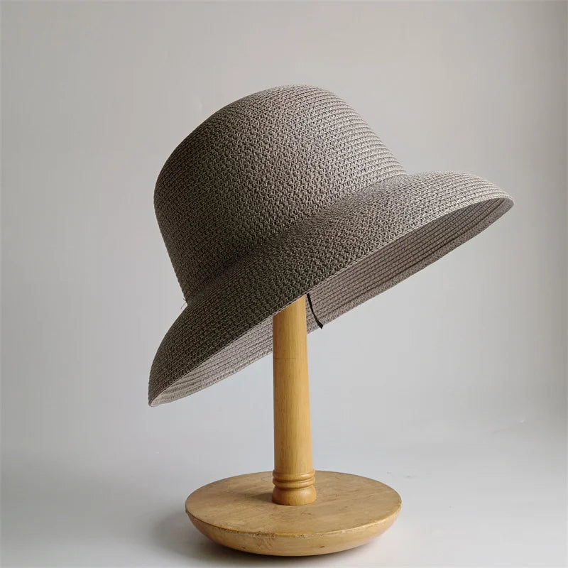 Panama Straw Floppy Sun Hat — Black With Ivory Ribbon | KIMLUD