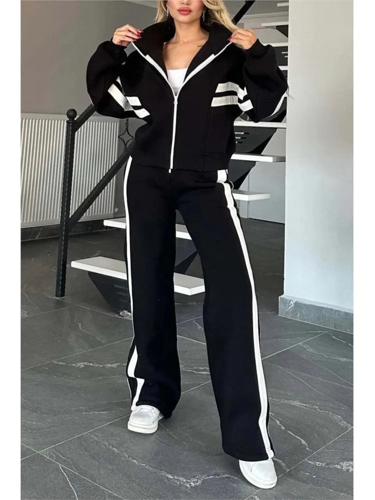 Y2K Striped Hoodie Set Loose Fit Jacket — White With Red Stripes | KIMLUD