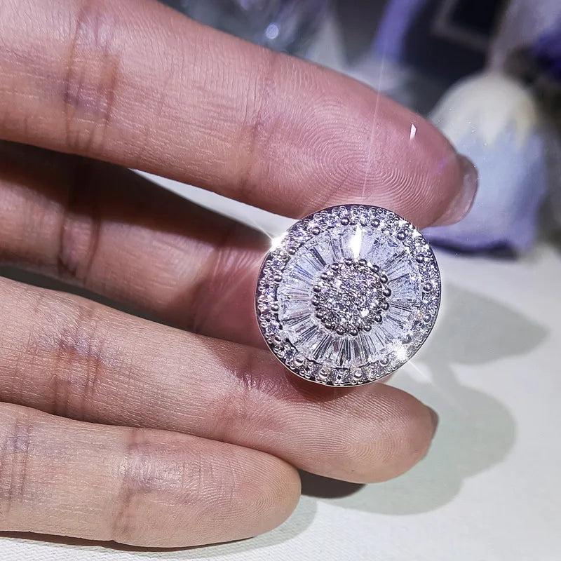 Popular fashion round jewelry gift 925 silver micro-set zircon pendant earrings bracelet ring three-piece party birthday