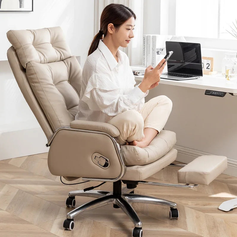 Cowhide Throne Chair Swivel Luxury Lounge Ergonomic Premium Comfort — Taupe | KIMLUD