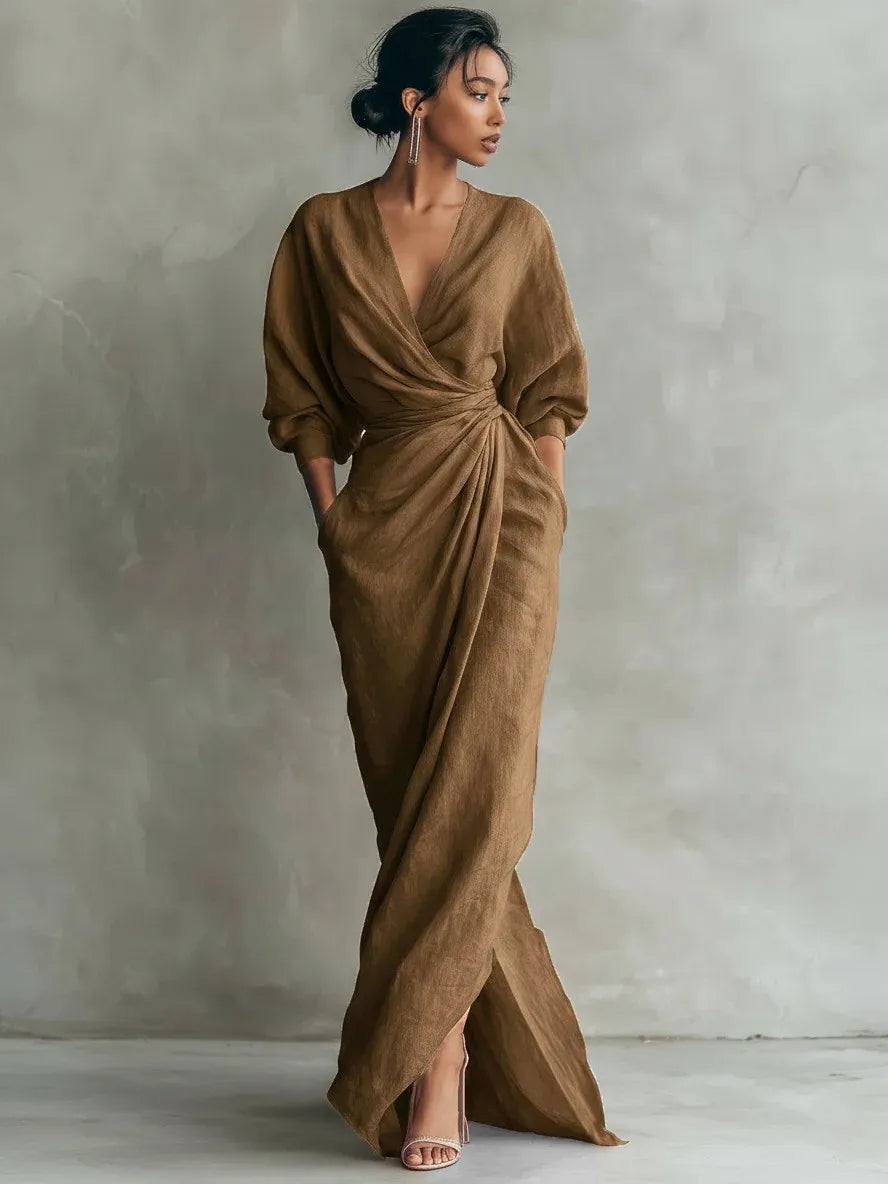 Wrap-Draped Dress Sculpted Waist — Soft Pink | KIMLUD