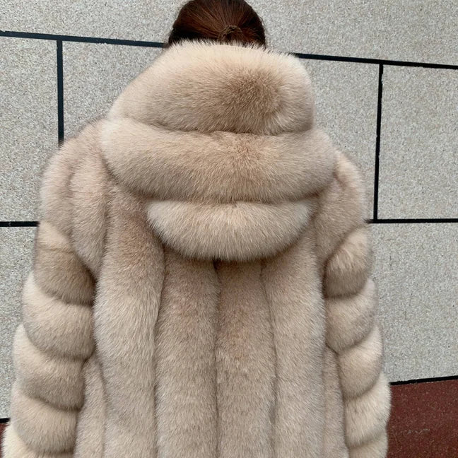 New women's vertical hooded Real fox fur coat for autumn and winter fashion natural fur jacket vertical hooded raccoon fur coat