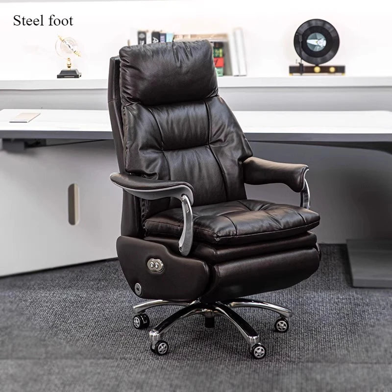 Leather Electric Office Chair Footrest Lift Rotatable — Espresso Black | KIMLUD