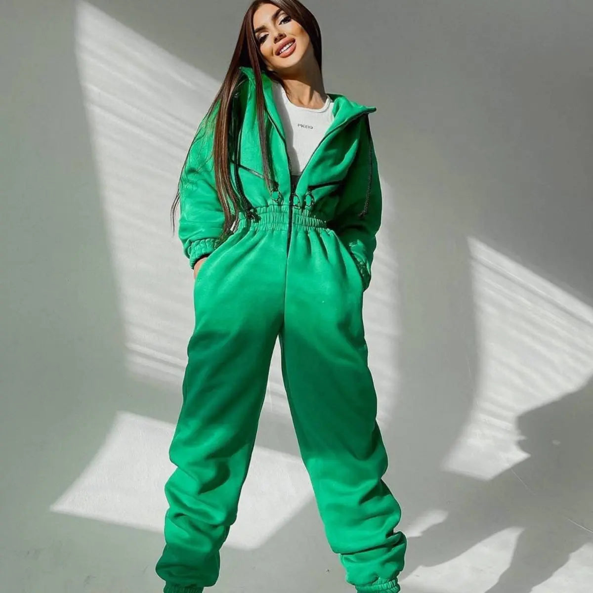 Casual Hooded Jumpsuit Long Sleeve — Black | KIMLUD